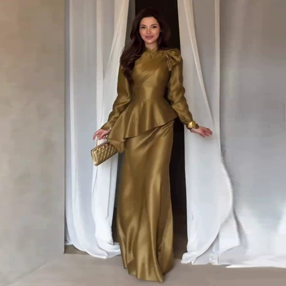 Forever 21 Elegant Yellow Ruffled Long-Sleeve Fitted Waist Fitted Set